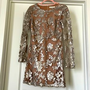 Dress the Population Taupe lace and sequins dress